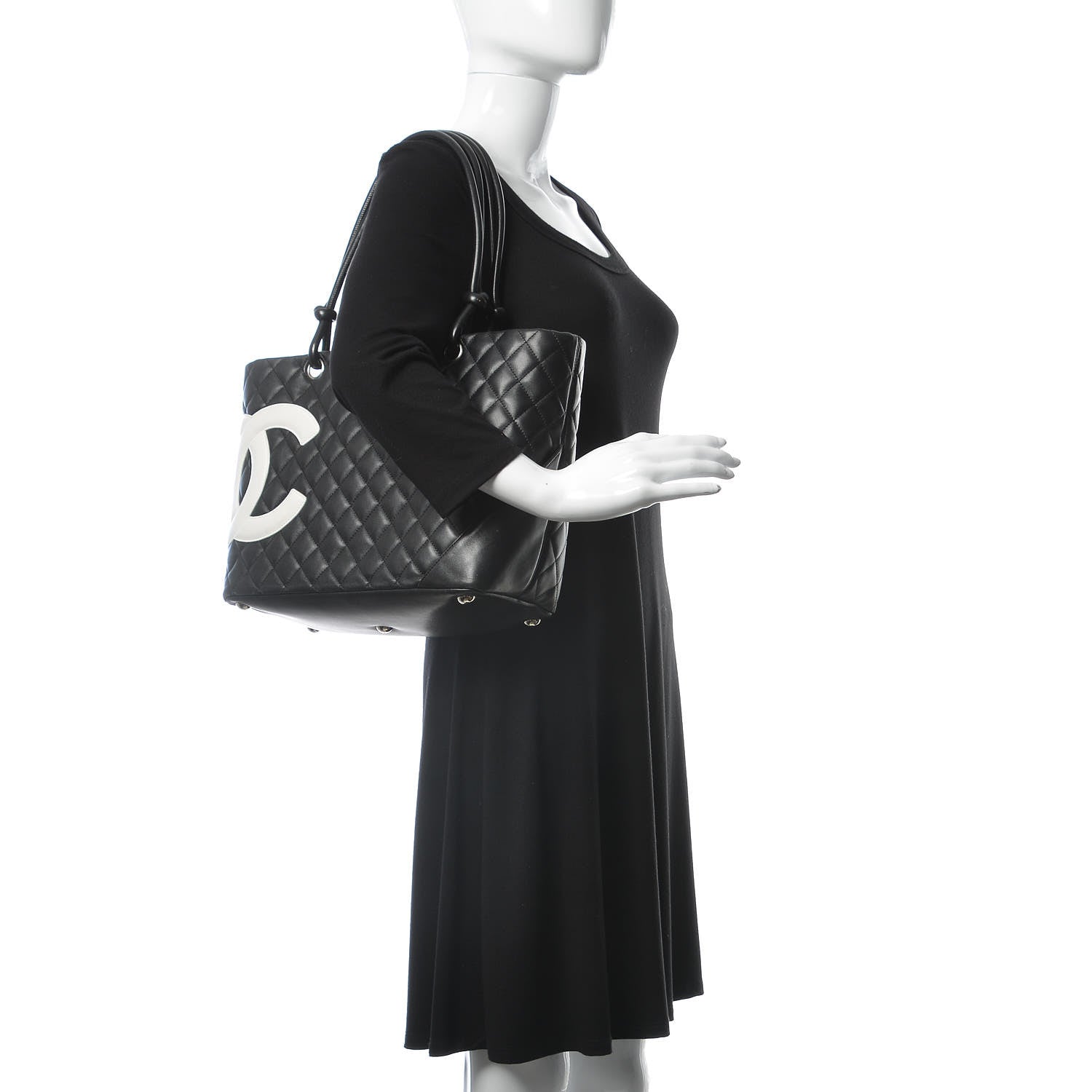 Chanel Calfskin Quilted Large Cambon Tote Black White 2 of 15