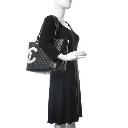 Chanel Calfskin Quilted Large Cambon Tote Black White 2 of 15