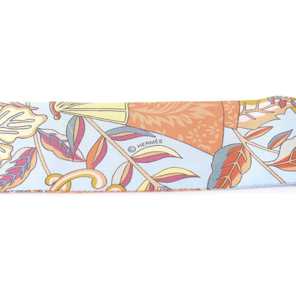 Hermes Silk Fleurs et Papillons de Tissus Twilly Bleu Ciel Corail Jaune 4 of 4