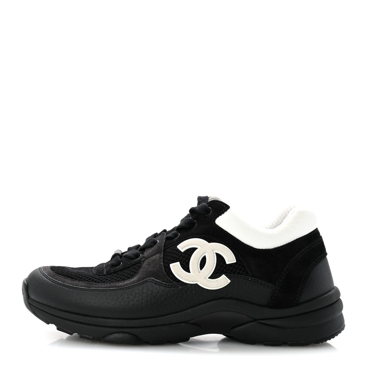 Mesh Suede Grained Calfskin Womens CC Sneakers 38 Black White