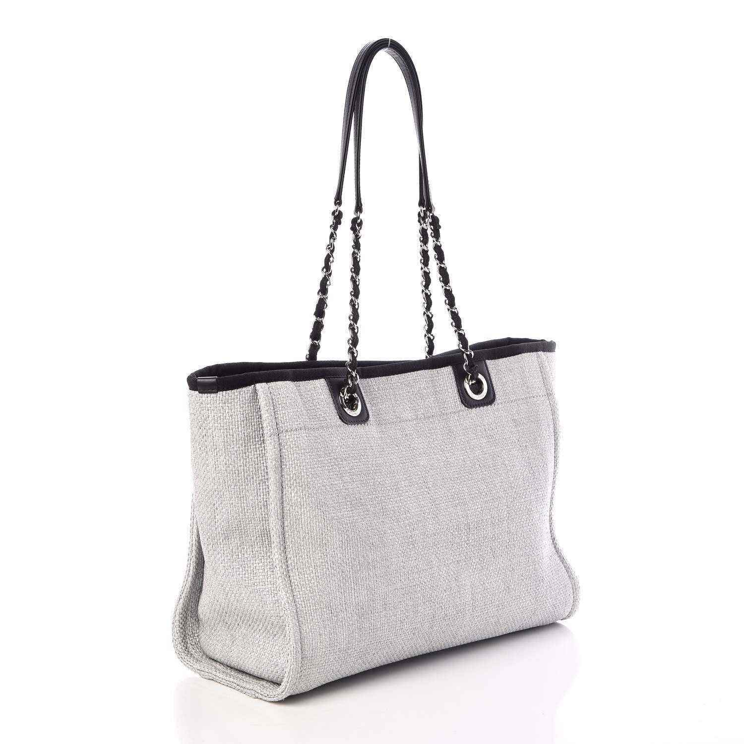 Chanel Woven Straw Raffia Small Deauville Tote Grey 3 of 9