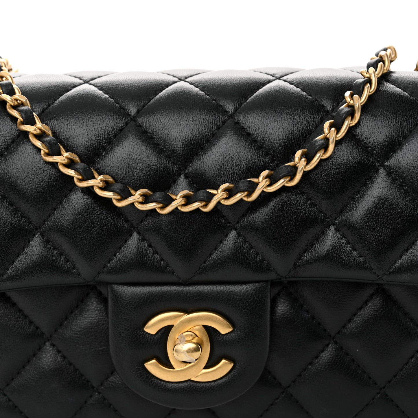 Lambskin Quilted Mini Rectangular Pearl Crush Flap Black