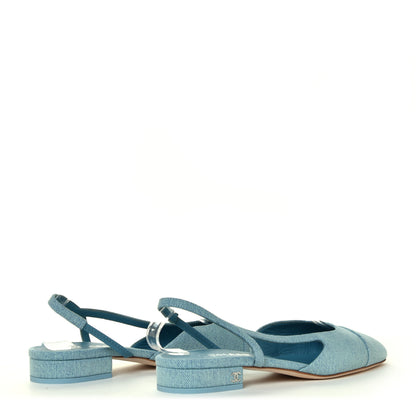 Chanel Denim Cap Toe CC Slingback Flats 38 Blue 7 of 12
