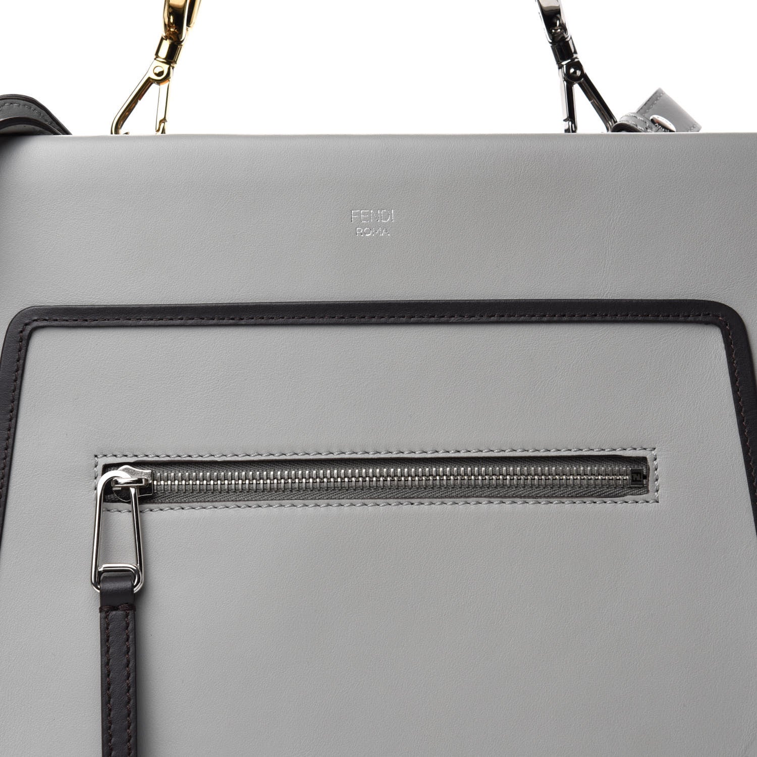Fendi Vitello Century Opaco F is Fendi Bi-Color Regular Runaway Satchel Ghiaccio Ebano 11 of 11