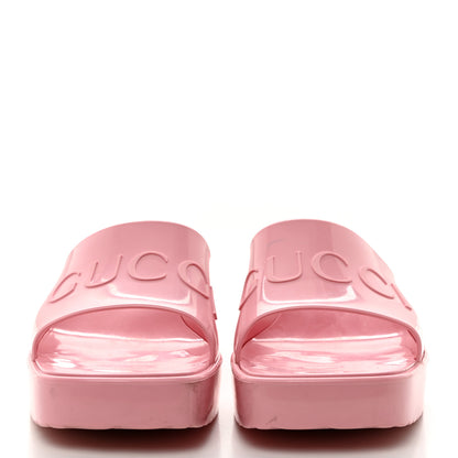 Gucci Rubber Gucci Logo Womens Platform 20/60mm Slide Sandals 35 Wild Rose 2 of 10