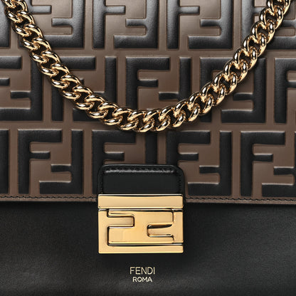 Fendi Vitello Liberty Bi-Color FF 1974 Embossed Chain Strap Kan U Shoulder Bag Black Maya 8 of 11