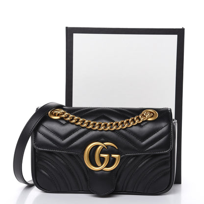 Gucci Calfskin Matelasse Mini GG Marmont Shoulder Bag Black 9 of 9
