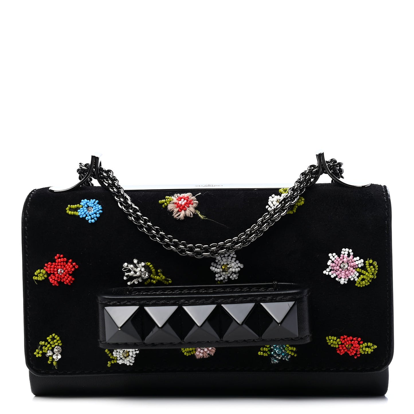 Velvet Embroidered Va Va Voom Shoulder Bag Black