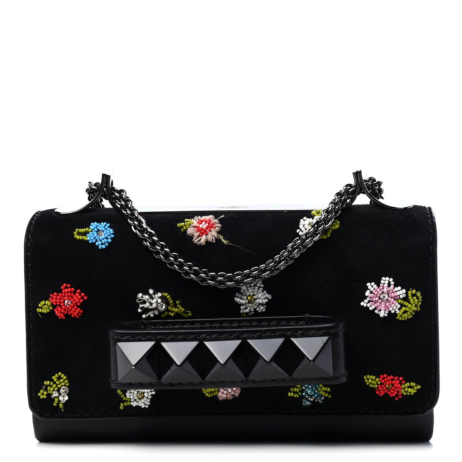 Valentino Garavani Velvet Embroidered Va Va Voom Shoulder Bag Black 1 of 8