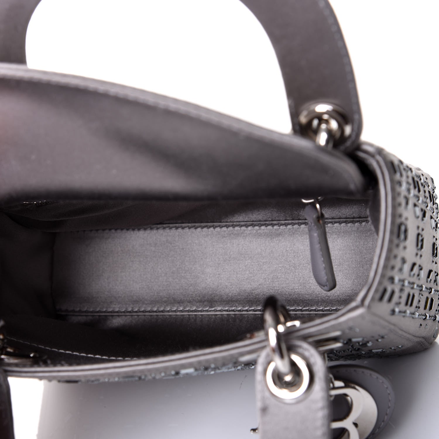 Christian Dior Satin Crystal Cannage Mini Lady Dior Gray 4 of 9