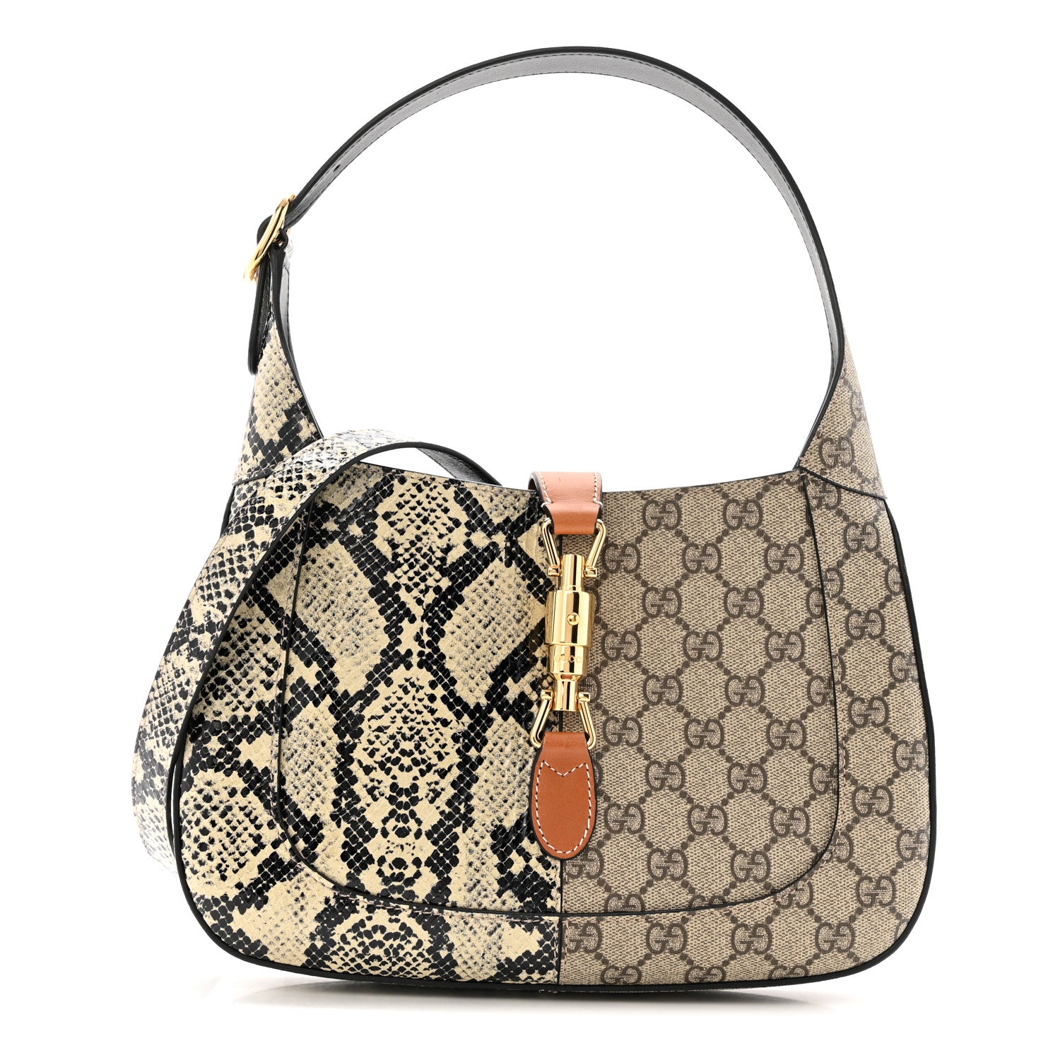 Gucci GG Supreme Monogram Snakeskin Small Jackie 1961 Hobo Beige Ebony 1 of 10