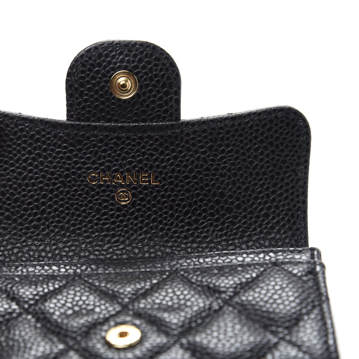 Caviar Quilted Flap Card Holder Wallet Black
