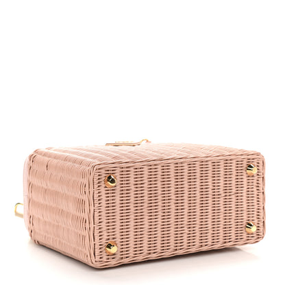 Prada Wicker Canvas Shoulder Bag Pink 4 of 12