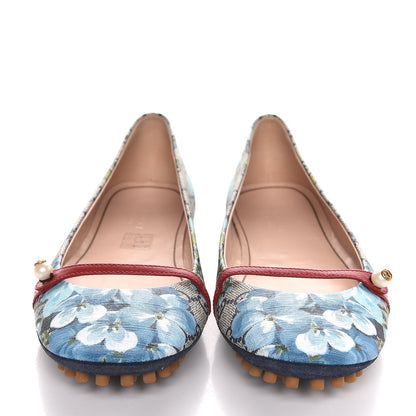 Gucci GG Supreme Monogram Blooms Ballet Flats 38.5 Beige Blue Navy Hibiscus Red 2 of 8