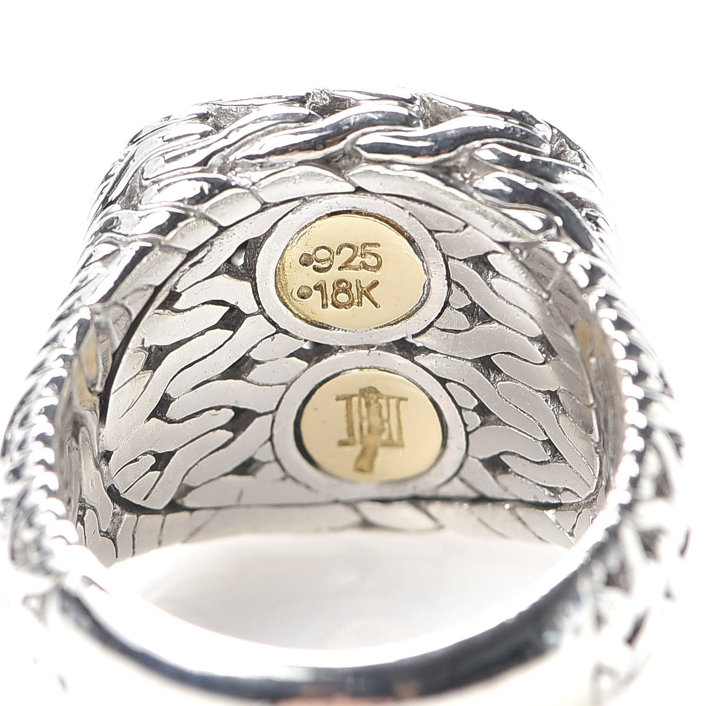 Sterling Silver 18K Yellow Gold Diamond Classic Chain Square Ring 52 6