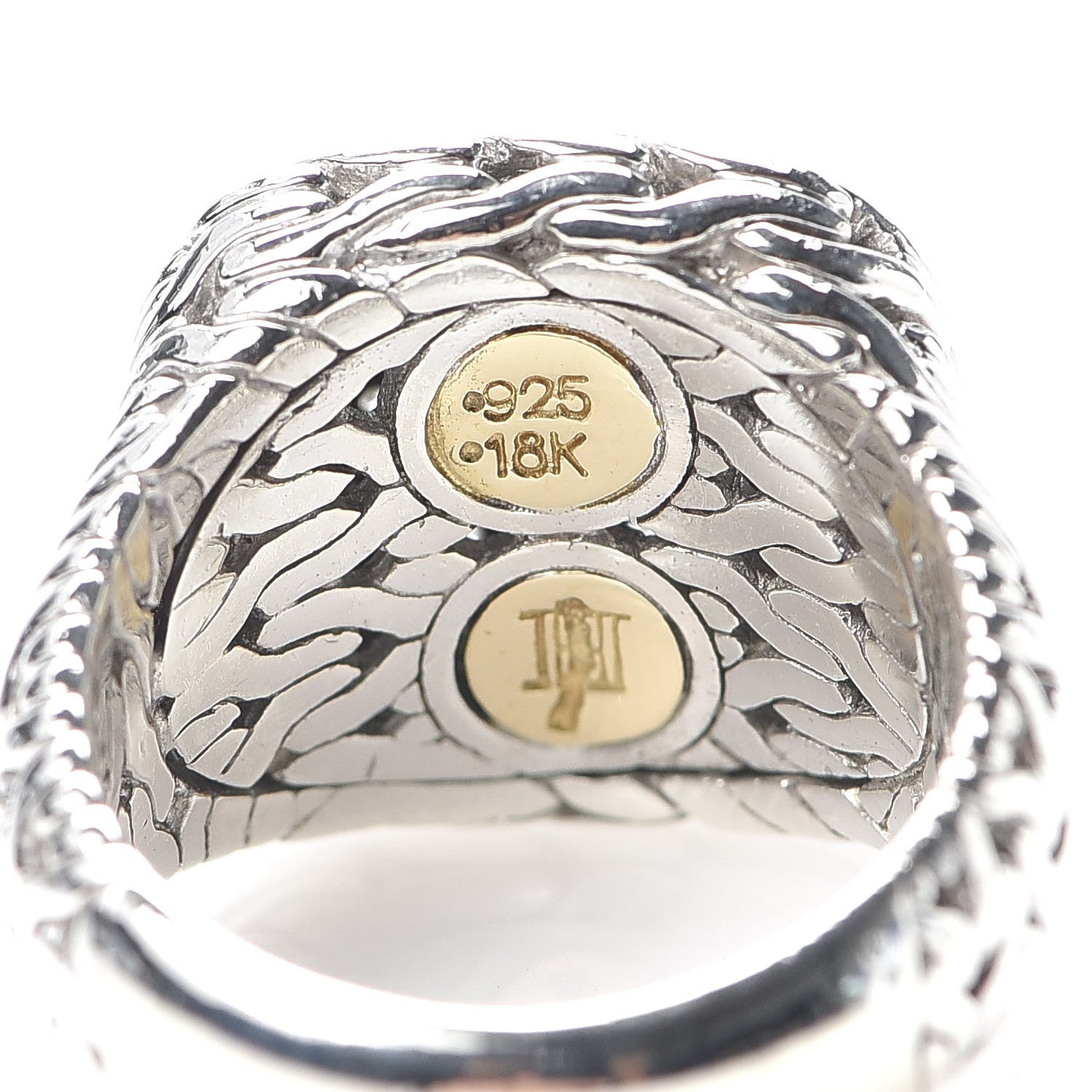 John Hardy Sterling Silver 18K Yellow Gold Diamond Classic Chain Square Ring 52 6 5 of 7