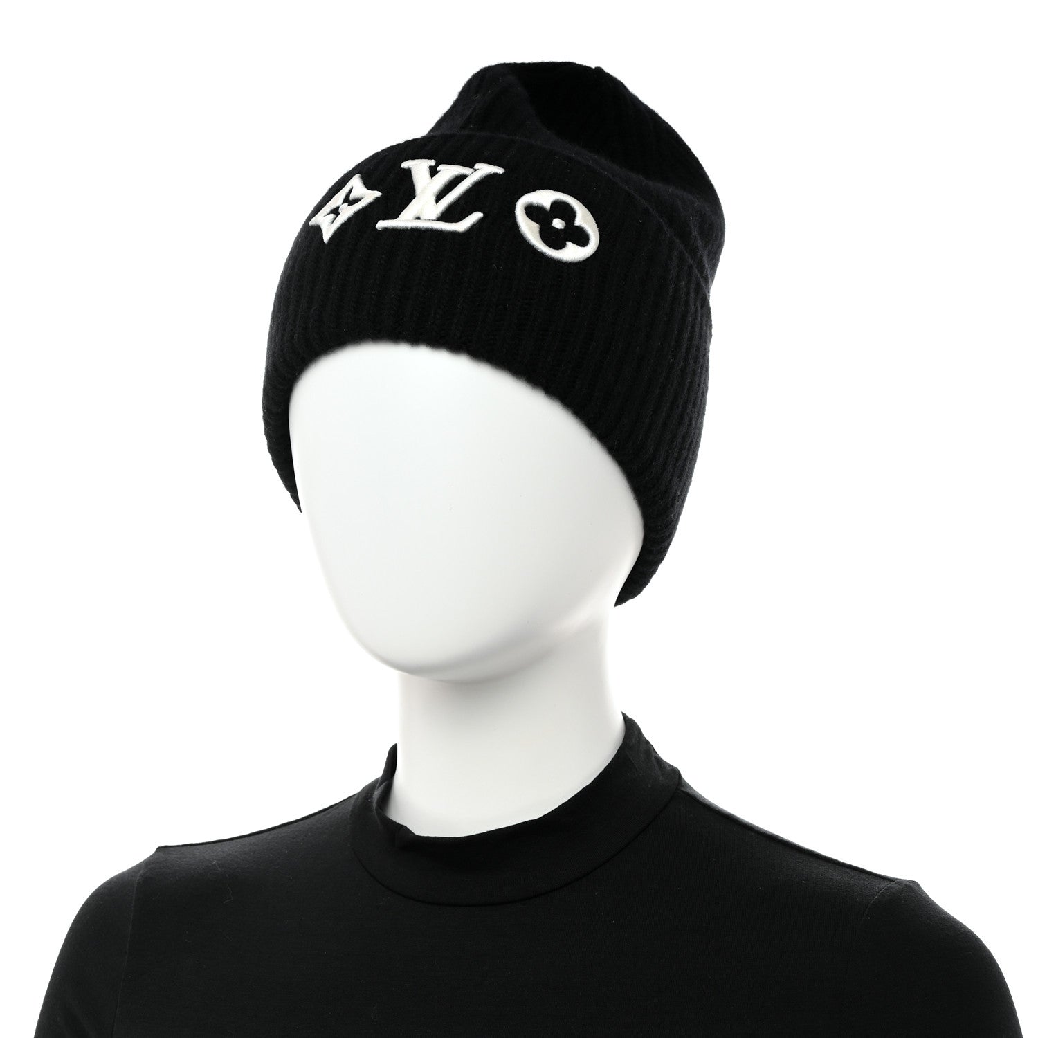 Louis Vuitton Wool Monogram LV Headline Beanie Hat Black 1502501