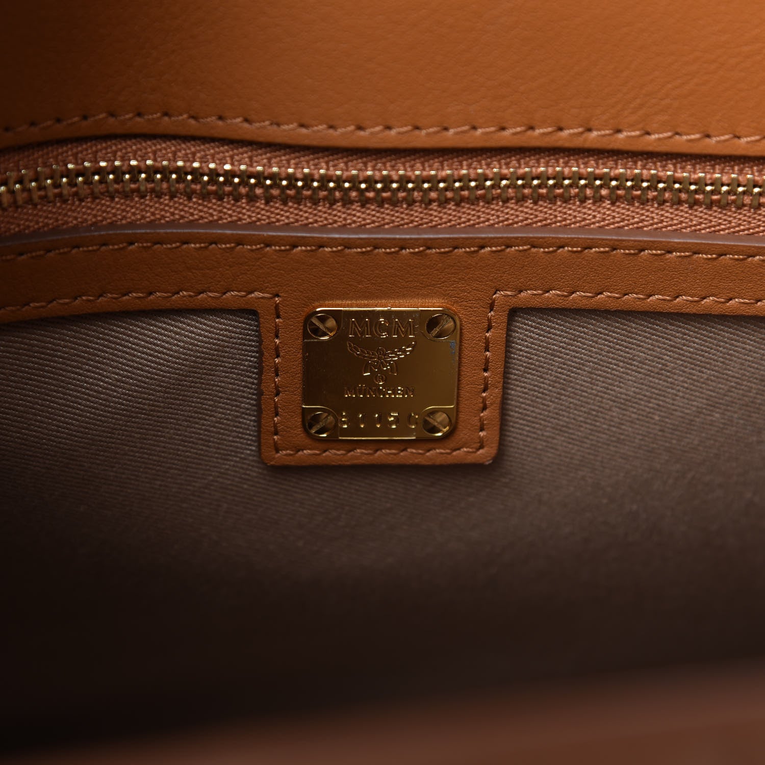 MCM Calfskin Ottomar Monogram Essential Bucket Bag Cognac 8 of 9