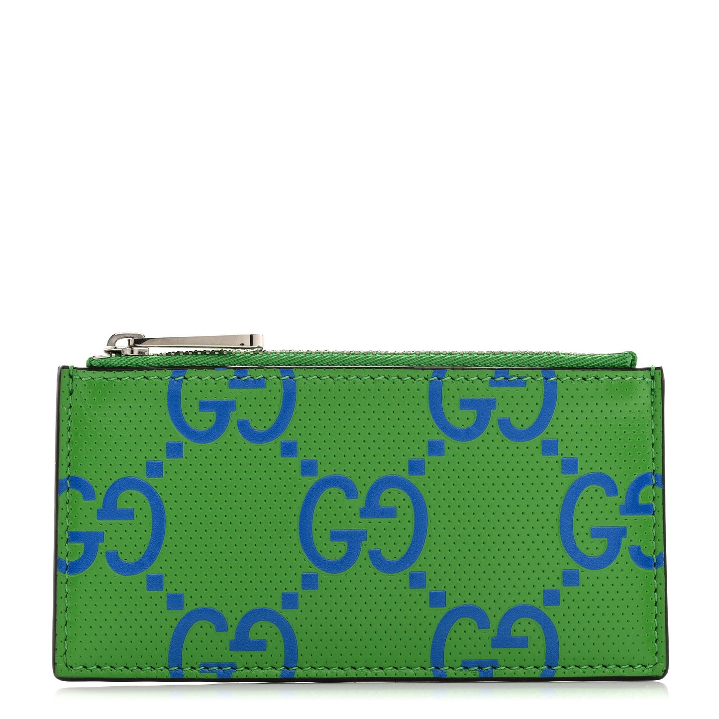 Calfskin GG Tennis Bi-Color Embossed Zip Wallet Joy Green Joy Blue