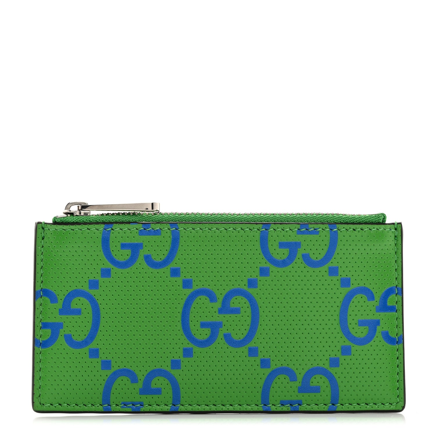 Gucci Calfskin GG Tennis Bi-Color Embossed Zip Wallet Joy Green Joy Blue 1 of 7