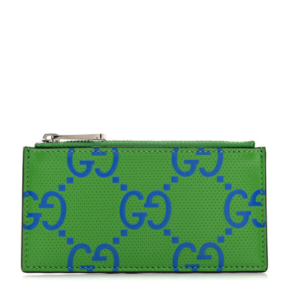 Gucci Calfskin GG Tennis Bi-Color Embossed Zip Wallet Joy Green Joy Blue 1 of 7