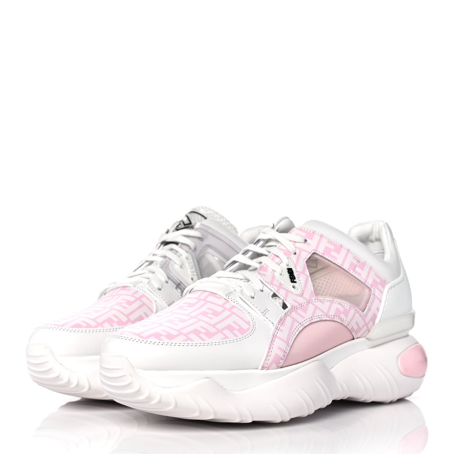 Calfskin Mesh FF Mens Chunky Sneakers 8 Pink White