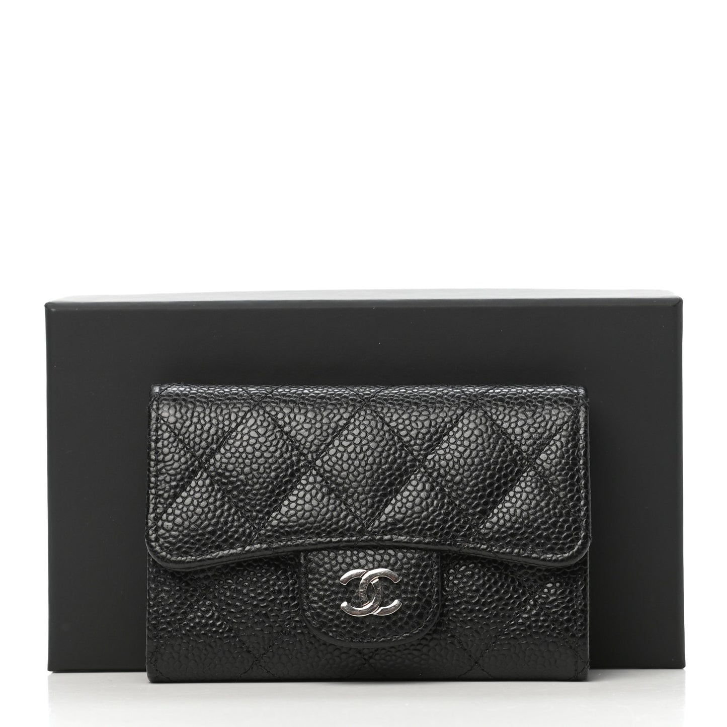 Caviar Quilted Flap Card Holder Black
