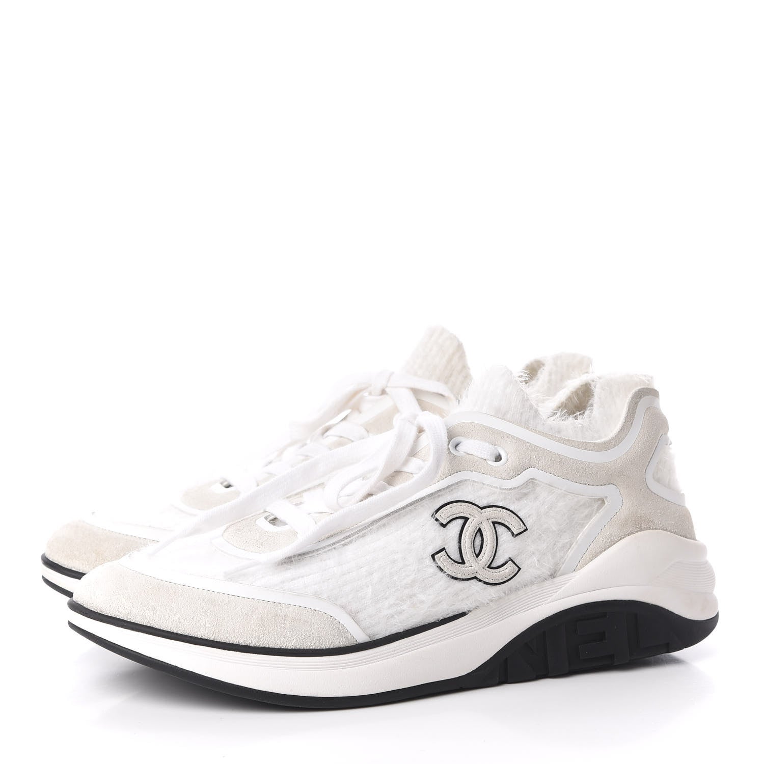 Chanel Fabric Calfskin Suede CC Womens Sneakers 40 White 3 of 8