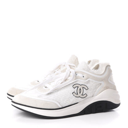 Chanel Fabric Calfskin Suede CC Womens Sneakers 40 White 3 of 8