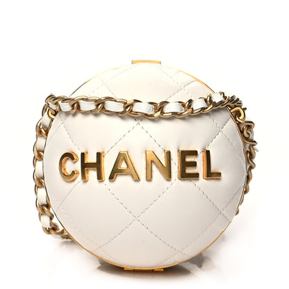 Chanel Lambskin Quilted Sphere Minaudiere Chain Clutch White 1 of 8