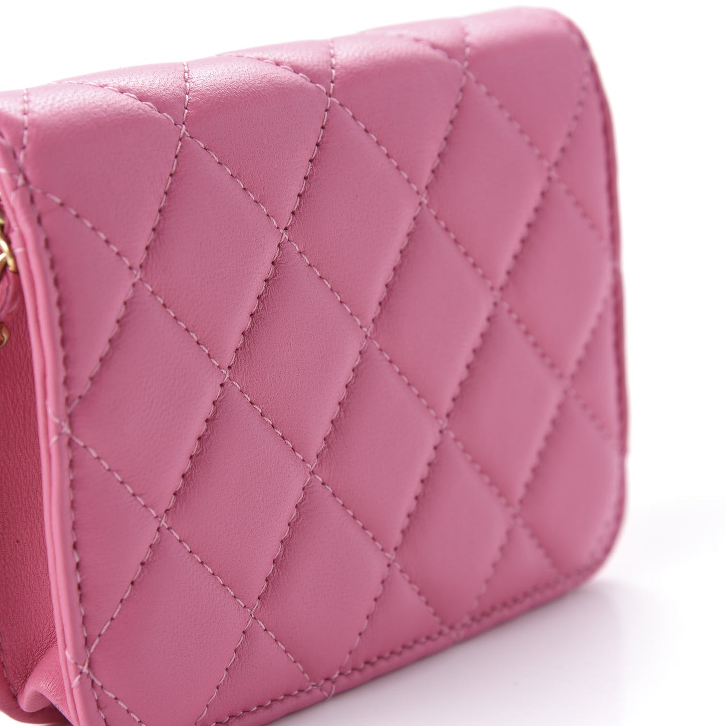 Lambskin Quilted Pearl Crush Clutch With Chain Pink