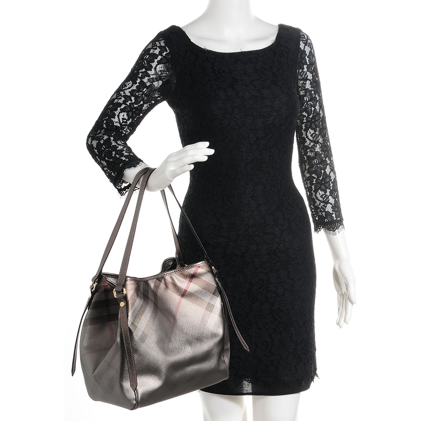Metallic Check Small Canterbury Tote Silver