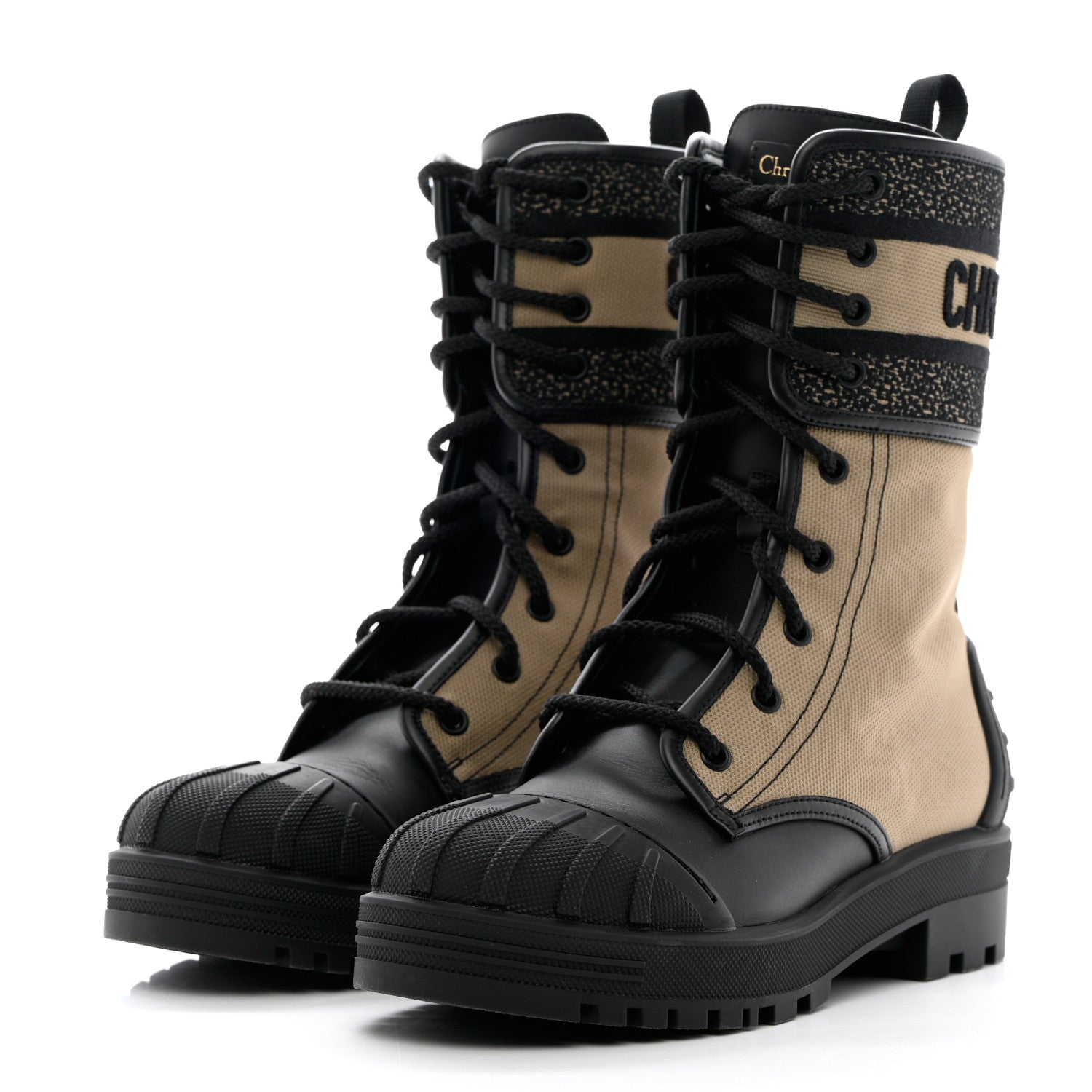 Christian Dior Calfskin Technical Fabric D-Major Ankle Boots 37 Taupe Black 3 of 12