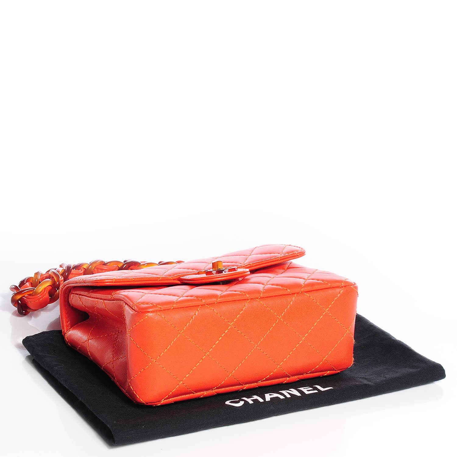 Chanel Lambskin Tortoise Chain Mini Square Flap Orange 4 of 10