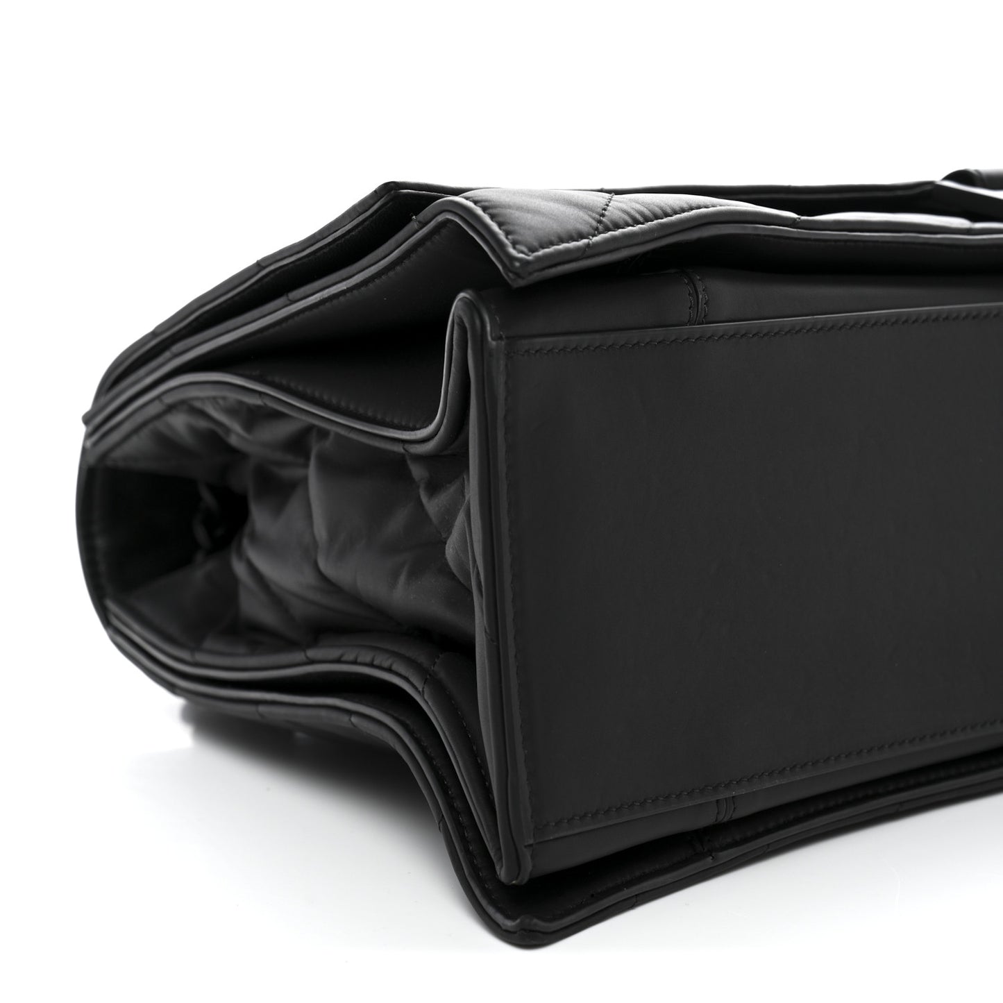 Satin Lambskin Quilted Matte Black Hardware Large Crush Chain Bag Black