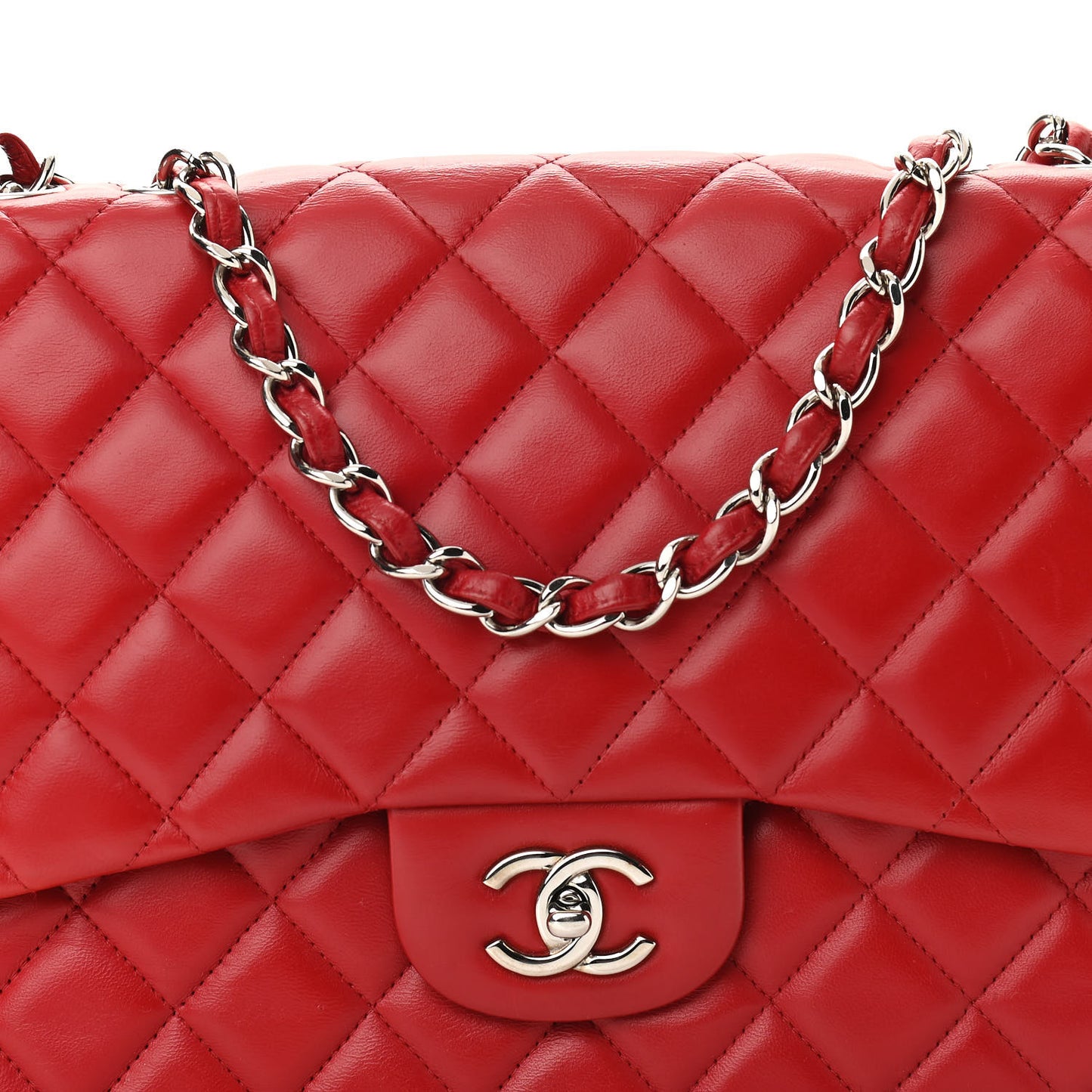 Lambskin Quilted Jumbo Double Flap Red