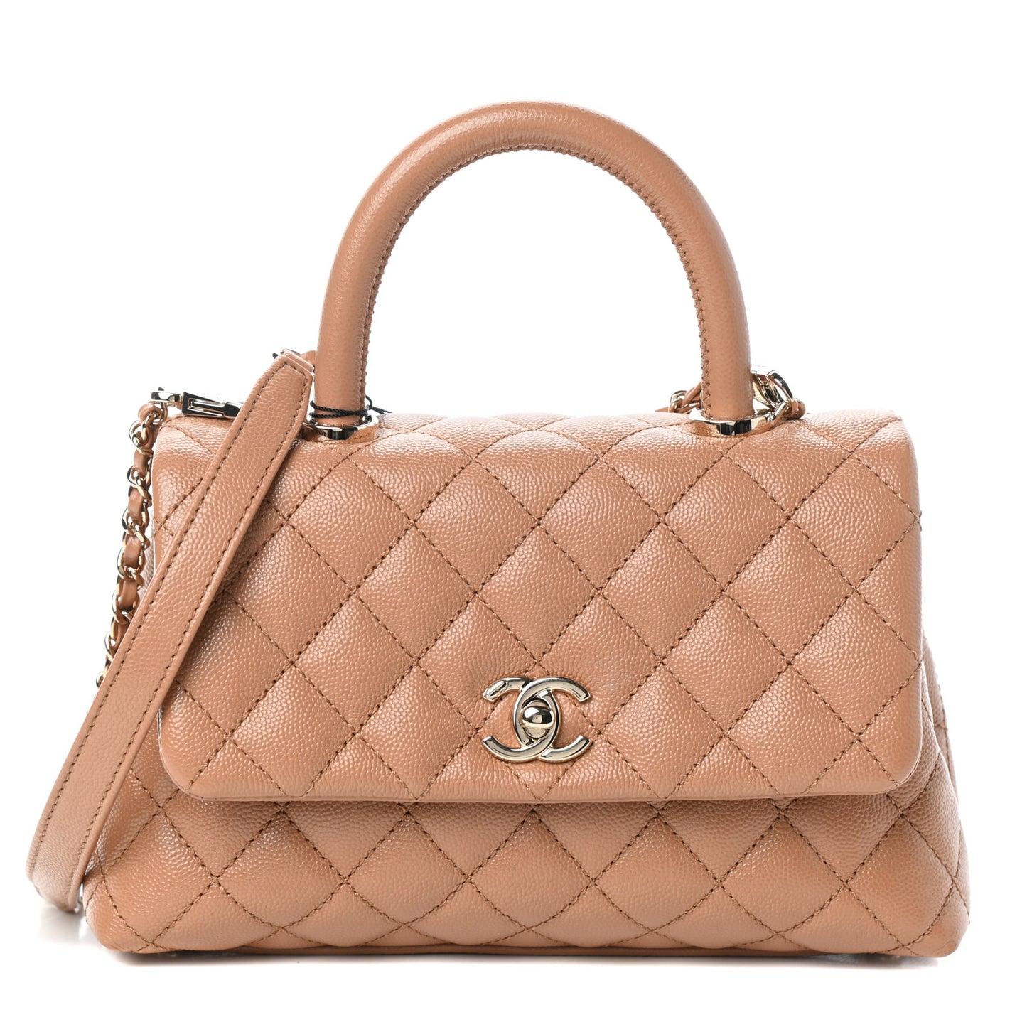Caviar Quilted Mini Coco Handle Flap Brown