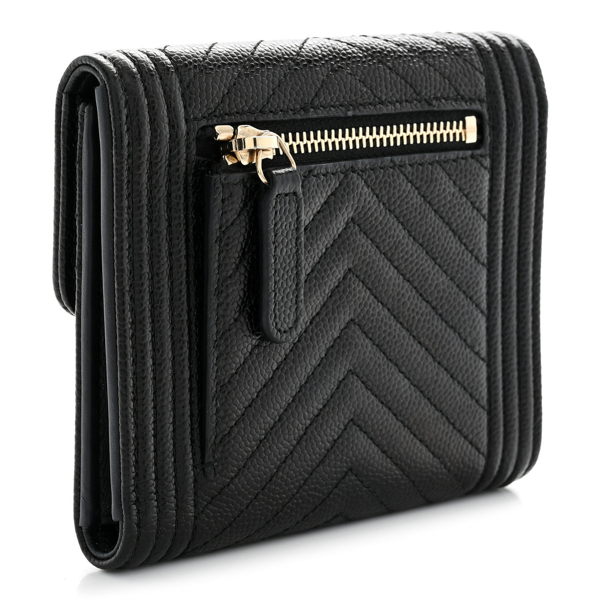 Chanel Caviar Chevron Quilted Boy Compact Wallet Black 3 of 7