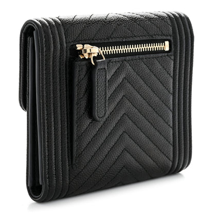 Chanel Caviar Chevron Quilted Boy Compact Wallet Black 3 of 7