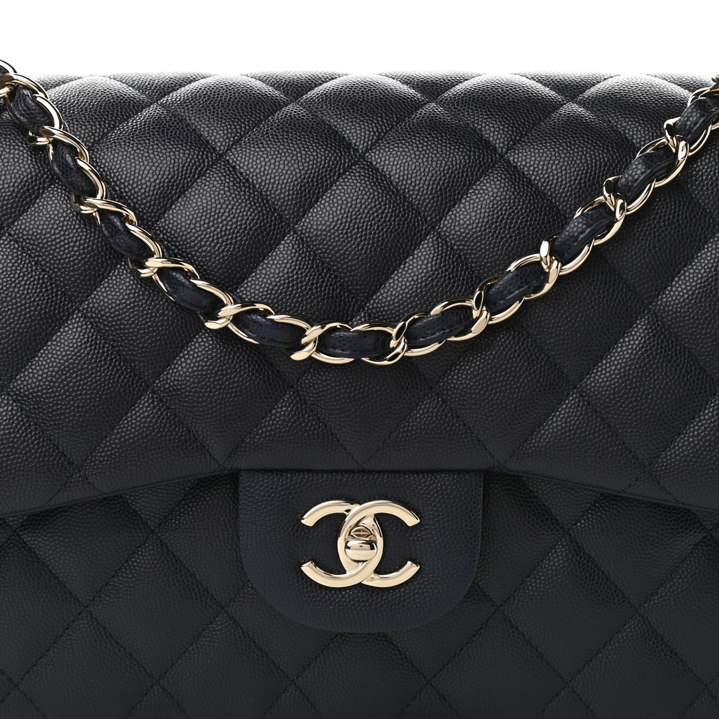 Caviar Quilted Jumbo Double Flap Navy Blue