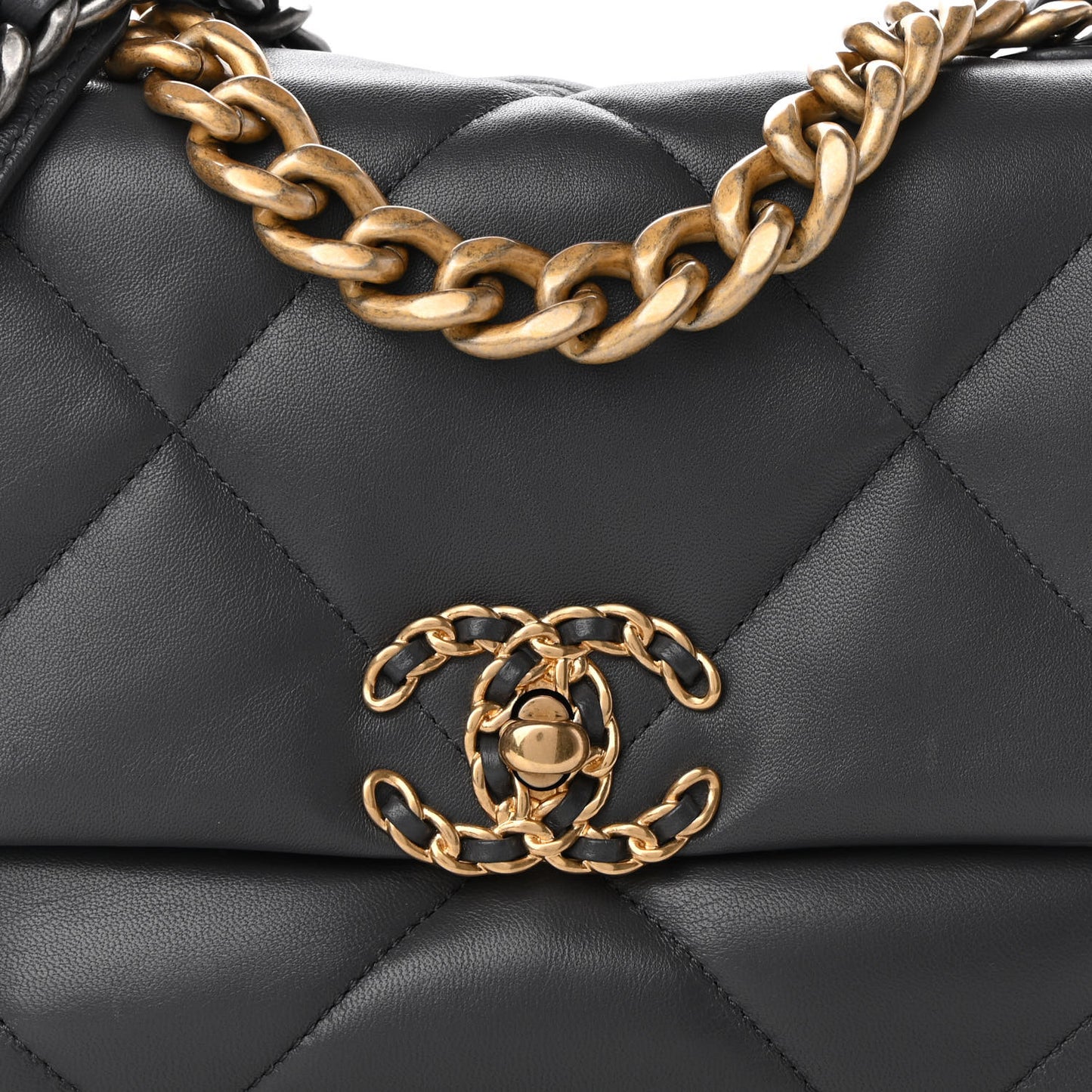 Lambskin Quilted Medium Chanel 19 Flap Dark Grey
