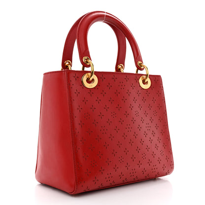 Christian Dior Calfskin Laser Cut Medium Lady Dior Red 3 of 14
