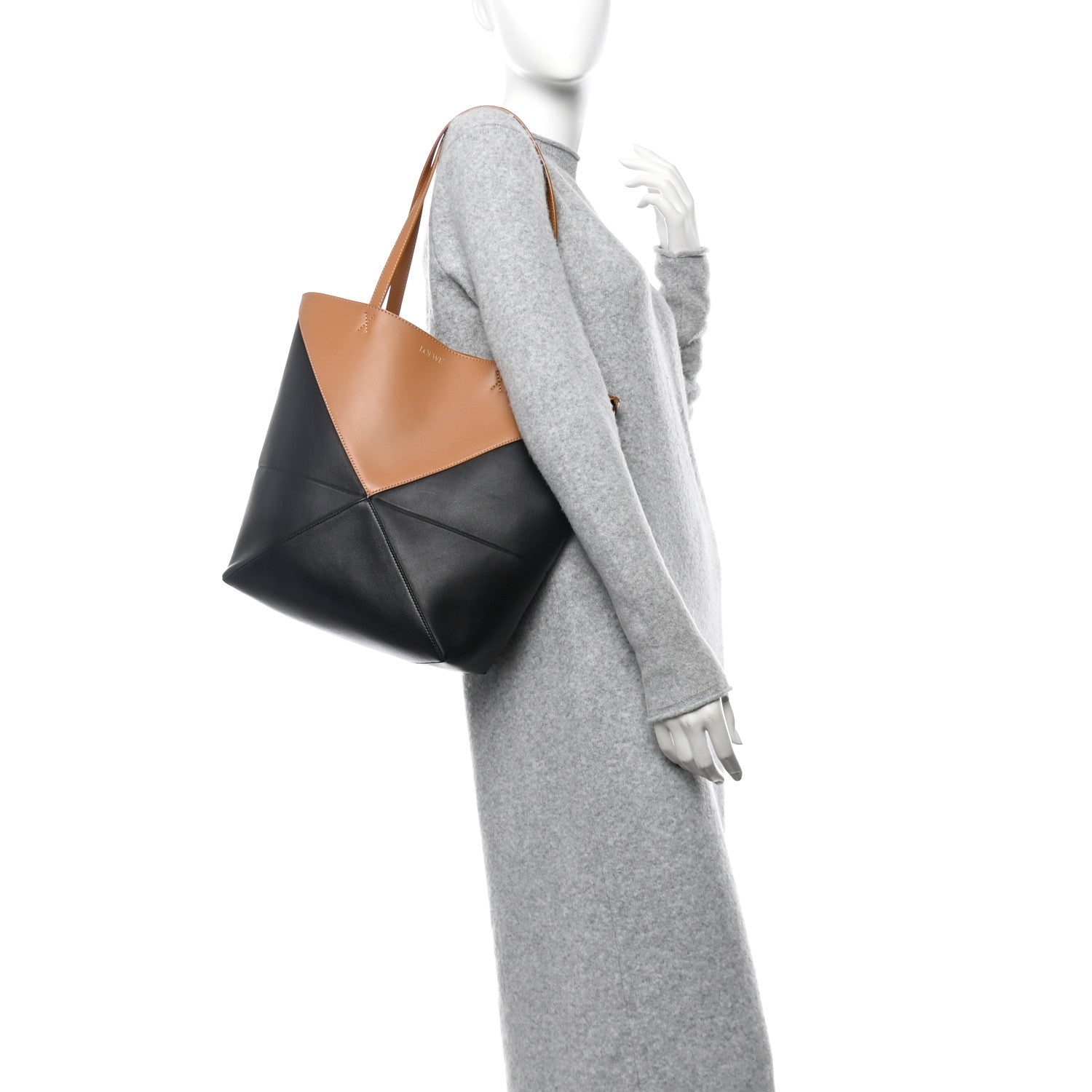 Loewe Shiny Calfskin Medium Puzzle Fold Tote Warm Desert Black 3 of 10
