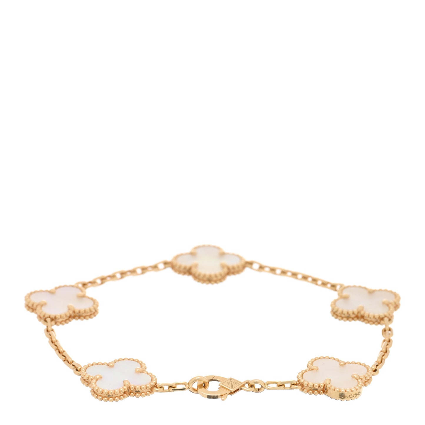 18K Yellow Gold Mother of Pearl 5 Motifs Vintage Alhambra Bracelet