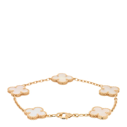 Van Cleef & Arpels 18K Yellow Gold Mother of Pearl 5 Motifs Vintage Alhambra Bracelet 2 of 3