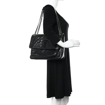 Saint Laurent Crinkled Calfskin Matelasse Monogram Large Niki Chain Satchel Black 2 of 12