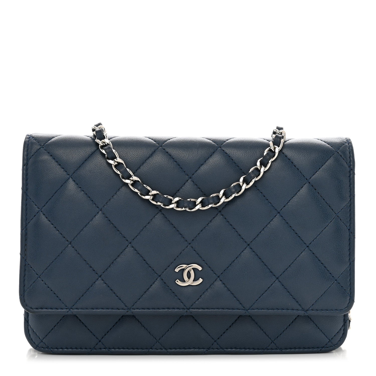 Chanel Lambskin Quilted Wallet On Chain WOC Navy Blue 1 of 12