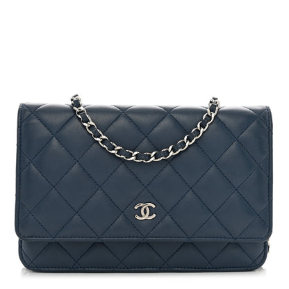 Chanel Lambskin Quilted Wallet On Chain WOC Navy Blue 1 of 12