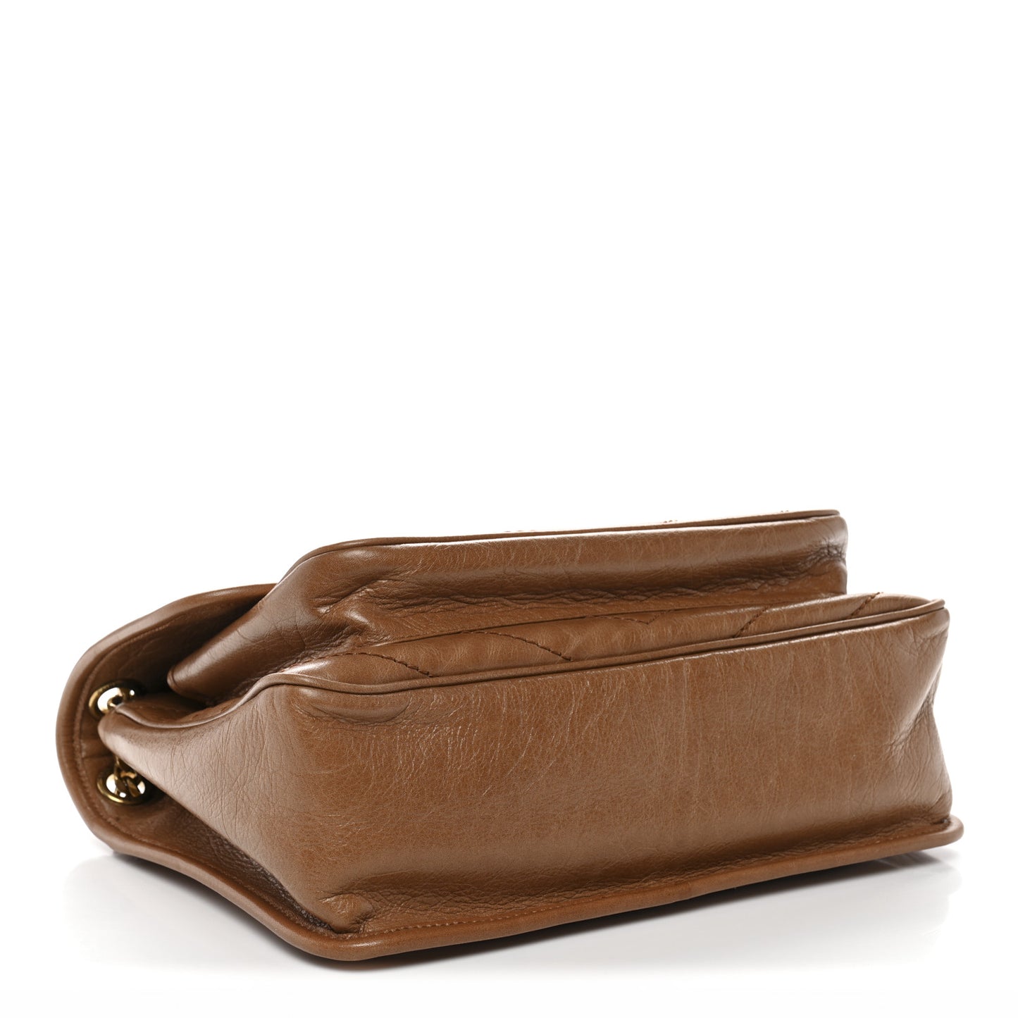 Crinkled Calfskin Matelasse Monogram Medium Niki Chain Satchel Caramel