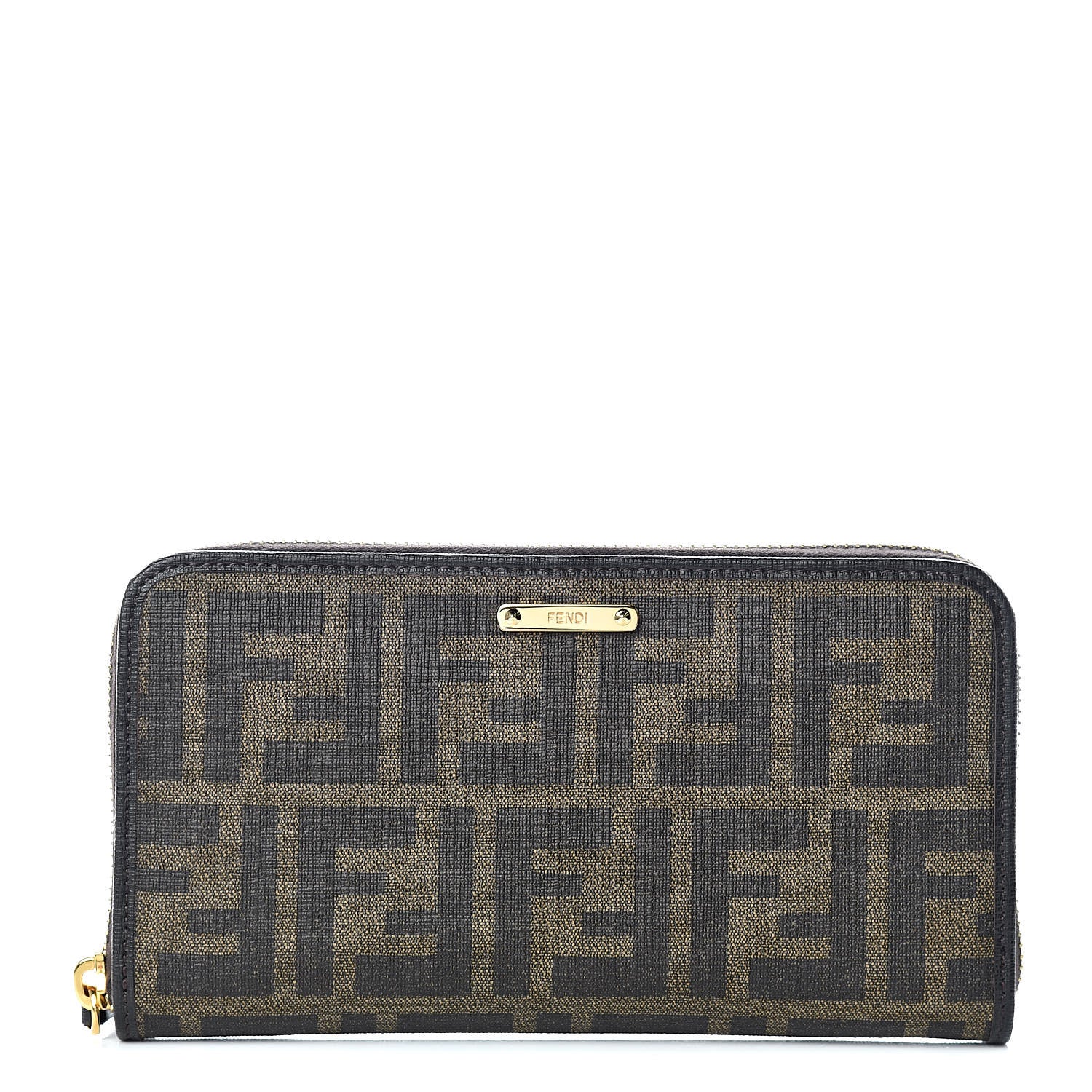 Fendi Zucca Spalmati Vitello Elite Zip Around Wallet Tobacco Ebano 1 of 8